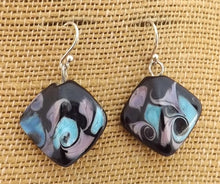 Load image into Gallery viewer, Blue, Purple &amp; Black Art Glass Bead Earrings
