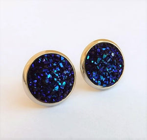 Blue, Purple & Black Glittery Stud Earrings