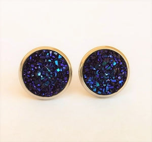 Blue, Purple & Black Glittery Stud Earrings