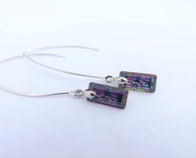 Load image into Gallery viewer, Blue, Purple, Gold &amp; Silver Tone Faceted Crystal Rectangle Earrings on Long Hooks
