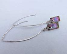 Load image into Gallery viewer, Blue, Purple, Gold &amp; Silver Tone Faceted Crystal Rectangle Earrings on Long Hooks
