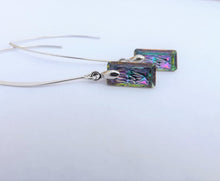 Load image into Gallery viewer, Blue, Purple, Gold &amp; Silver Tone Faceted Crystal Rectangle Earrings on Long Hooks

