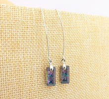 Load image into Gallery viewer, Blue, Purple, Gold &amp; Silver Tone Faceted Crystal Rectangle Earrings on Long Hooks
