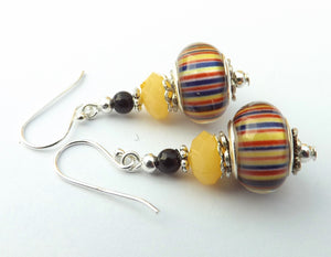 Blue, Red & Yellow Stripes Acrylic Bead Earrings