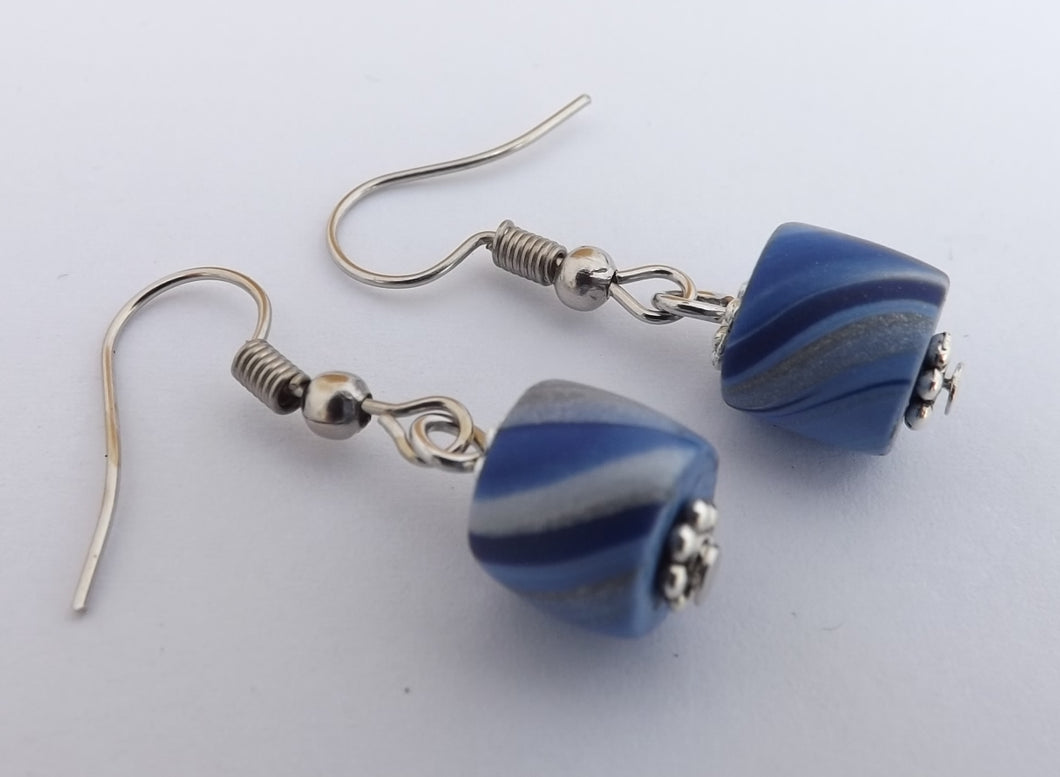 Blue & Silver Kathryn Design Bead Drop Earrings