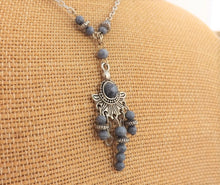 Load image into Gallery viewer, Blue &amp; Silver Tone Bead Drop Pendant Necklace
