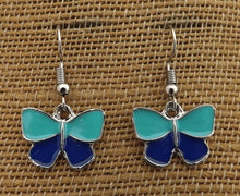 Load image into Gallery viewer, Blue &amp; Silver Tone Butterfly Drop Earrings
