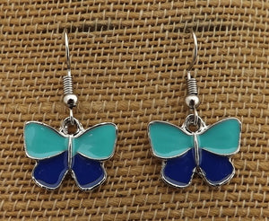 Blue & Silver Tone Butterfly Drop Earrings