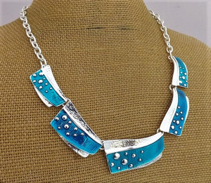 Blue & Silver Tone Collar Necklace