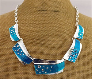 Blue & Silver Tone Collar Necklace