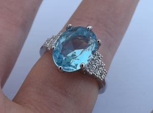 Blue & Silver Tone Costume Ring (size 10)