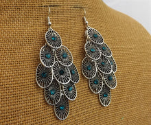 Load image into Gallery viewer, Blue &amp; Silver Tone  Drop Earrings
