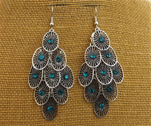 Load image into Gallery viewer, Blue &amp; Silver Tone  Drop Earrings
