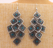 Load image into Gallery viewer, Blue &amp; Silver Tone  Drop Earrings
