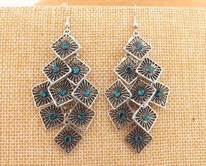 Blue & Silver Tone  Drop Earrings