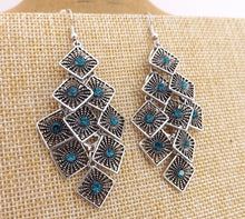 Load image into Gallery viewer, Blue &amp; Silver Tone  Drop Earrings
