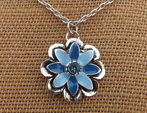 Blue & Silver Tone Flower Pendant Necklace