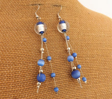 Load image into Gallery viewer, Blue &amp; Silver Tone Handmade Bead Drop Earrings
