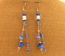 Load image into Gallery viewer, Blue &amp; Silver Tone Handmade Bead Drop Earrings
