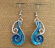 Load image into Gallery viewer, Blue &amp; Silver Tone Koru Drop Earrings
