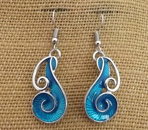 Blue & Silver Tone Koru Drop Earrings