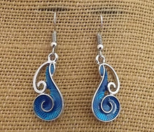 Load image into Gallery viewer, Blue &amp; Silver Tone Koru Drop Earrings
