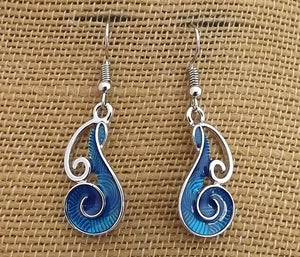 Blue & Silver Tone Koru Drop Earrings