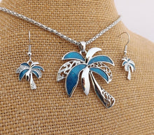 Load image into Gallery viewer, Blue &amp; Silver Tone Palm Tree Necklace &amp; Earrings Set
