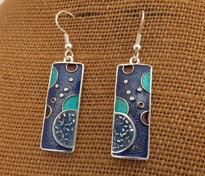 Blue & Silver Tone  Rectangle Earrings