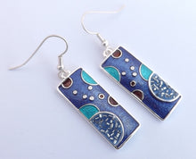 Load image into Gallery viewer, Blue &amp; Silver Tone  Rectangle Earrings
