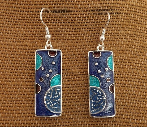 Blue & Silver Tone  Rectangle Earrings