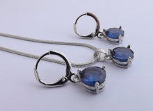 Load image into Gallery viewer, Blue &amp; Silver Tone Round Crystal Cut Round Faceted Necklace &amp; Earrings Set
