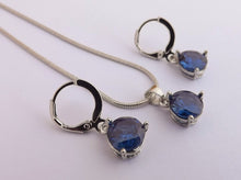 Load image into Gallery viewer, Blue &amp; Silver Tone Round Crystal Cut Round Faceted Necklace &amp; Earrings Set
