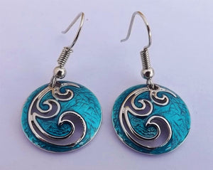 Blue & Silver Tone Round Drop Earrings