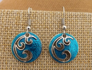 Blue & Silver Tone Round Drop Earrings