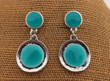 Load image into Gallery viewer, Blue &amp; Silver Tone Round Drop Earrings on Stud Setting
