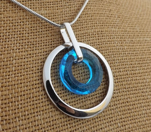 Silver Tone Round Drop Pendant Necklace (4x colour options)