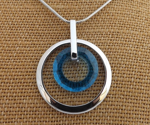 Silver Tone Round Drop Pendant Necklace (4x colour options)