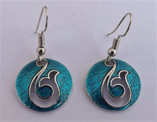 Load image into Gallery viewer, Blue &amp; Silver Tone Round Hei matau Hook Drop Earrings
