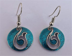 Blue & Silver Tone Round Hei matau Hook Drop Earrings