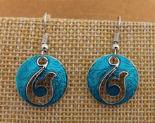 Load image into Gallery viewer, Blue &amp; Silver Tone Round Hei matau Hook Drop Earrings
