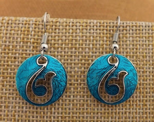 Blue & Silver Tone Round Hei matau Hook Drop Earrings