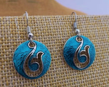 Load image into Gallery viewer, Blue &amp; Silver Tone Round Hei matau Hook Drop Earrings
