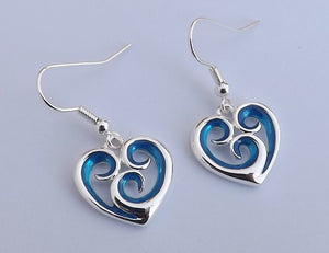 Blue & Silver Tone Spiraled Heart Drop Earrings