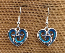 Load image into Gallery viewer, Blue &amp; Silver Tone Spiraled Heart Drop Earrings
