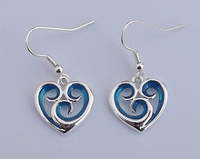 Load image into Gallery viewer, Blue &amp; Silver Tone Spiraled Heart Drop Earrings
