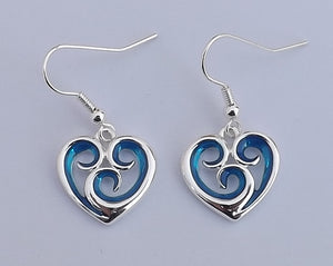 Blue & Silver Tone Spiraled Heart Drop Earrings