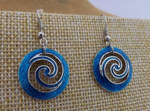 Load image into Gallery viewer, Blue &amp; Silver Tone Spiraled Round Drop Earrings
