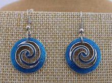 Load image into Gallery viewer, Blue &amp; Silver Tone Spiraled Round Drop Earrings
