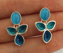 Load image into Gallery viewer, Blue &amp; Silver Tone Stud Earrings
